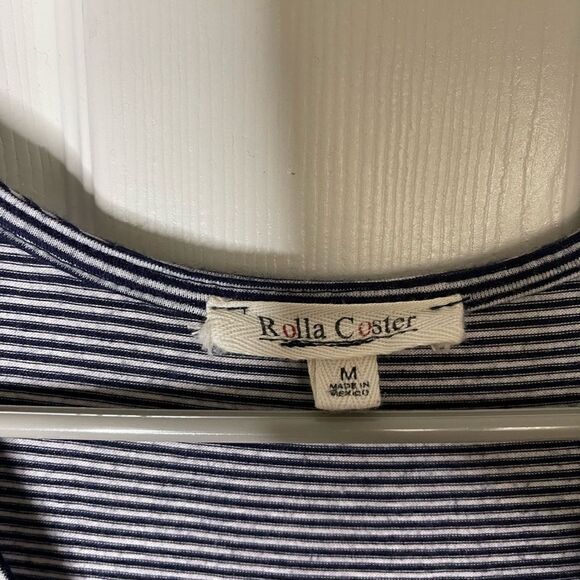 Blue and white striped faux wrap dress size M - Picture 4 of 4